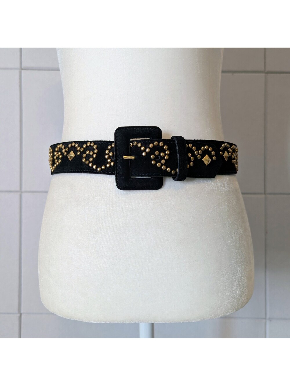 Vintage 90s Express black suede eclectic studded belt